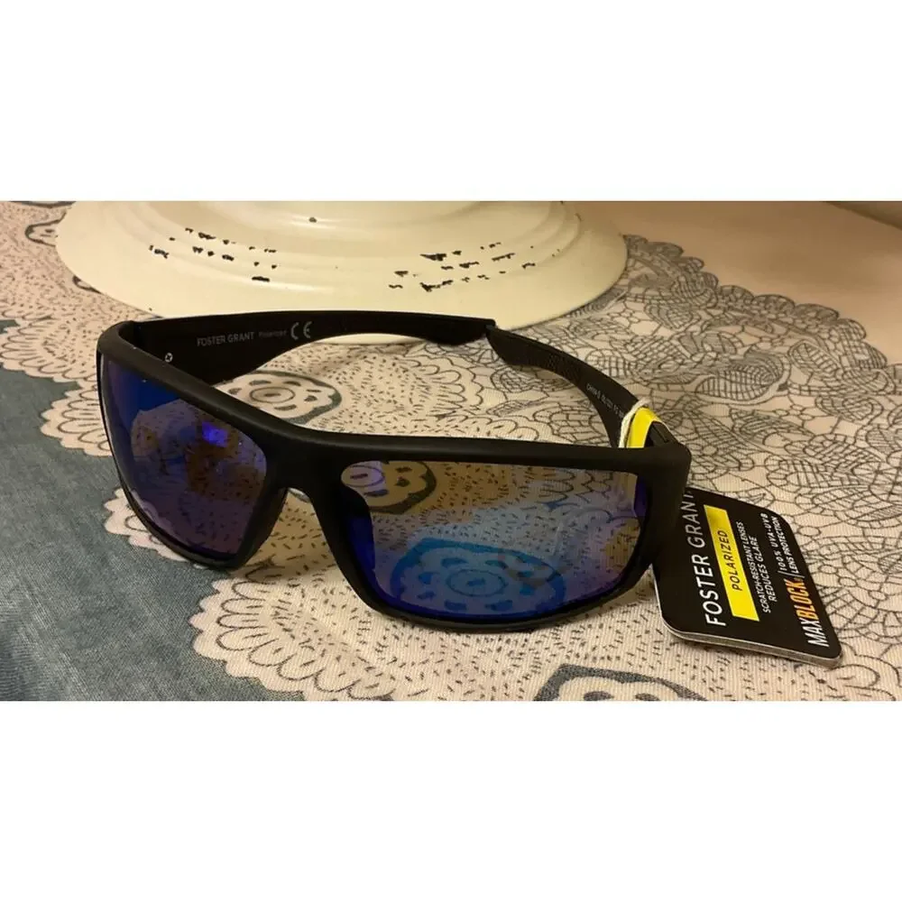 NWT Foster Grant Polarized Maxblock Sunglasses Black Reflective